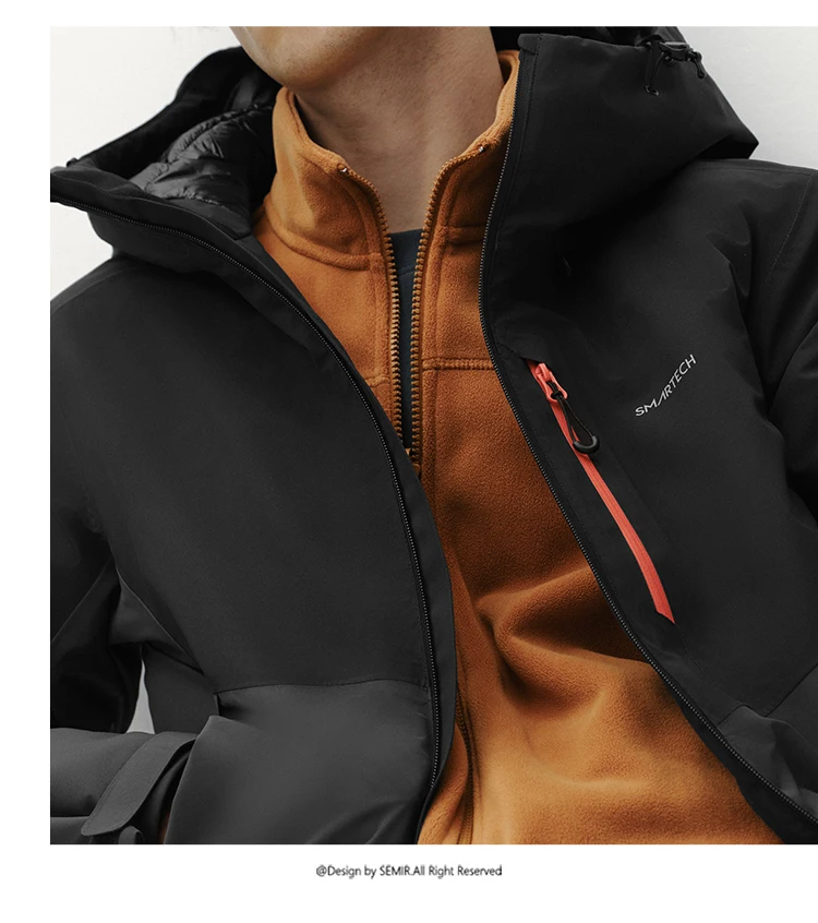 Semir Men Down Jacket 90 Percent Down Fill Rain Resistant Breathable Abrasion Resistant Outdoor Color Block Hooded 2026 New