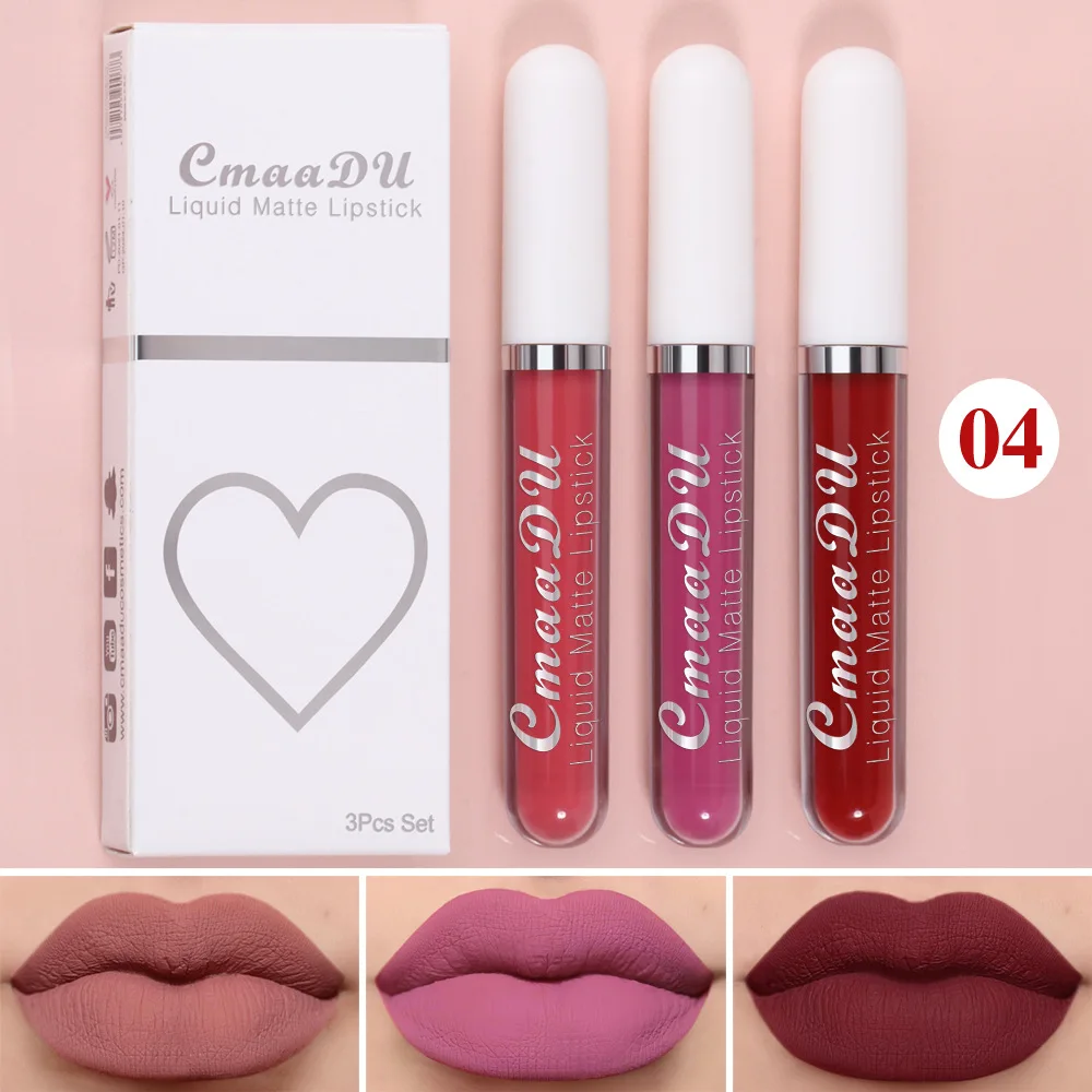1/3pcs Matte Lipstick Set Liquid Waterproof Velvet Sexy Red Lip Gloss Kit Makeup Lasting Non-stick Cup Lip Tint Beauty Cosmetics