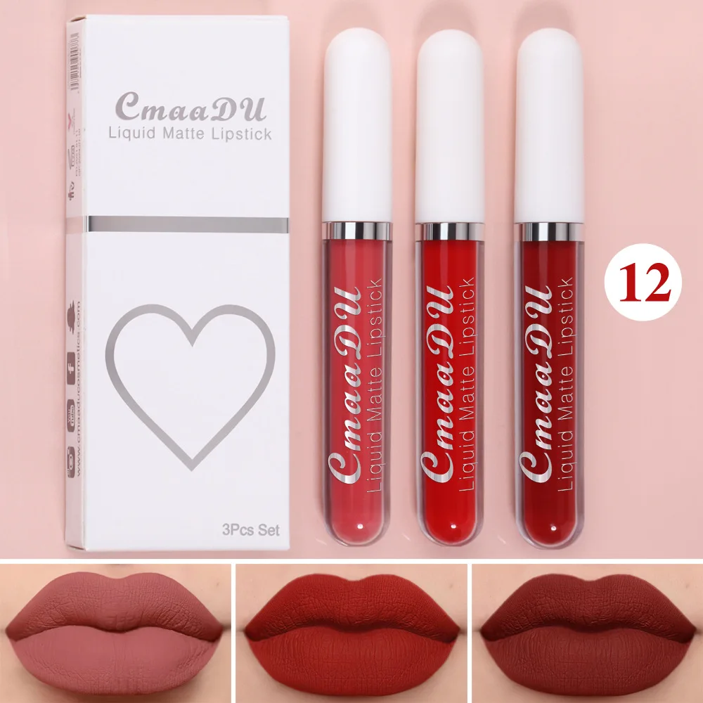 1/3pcs Matte Lipstick Set Liquid Waterproof Velvet Sexy Red Lip Gloss Kit Makeup Lasting Non-stick Cup Lip Tint Beauty Cosmetics