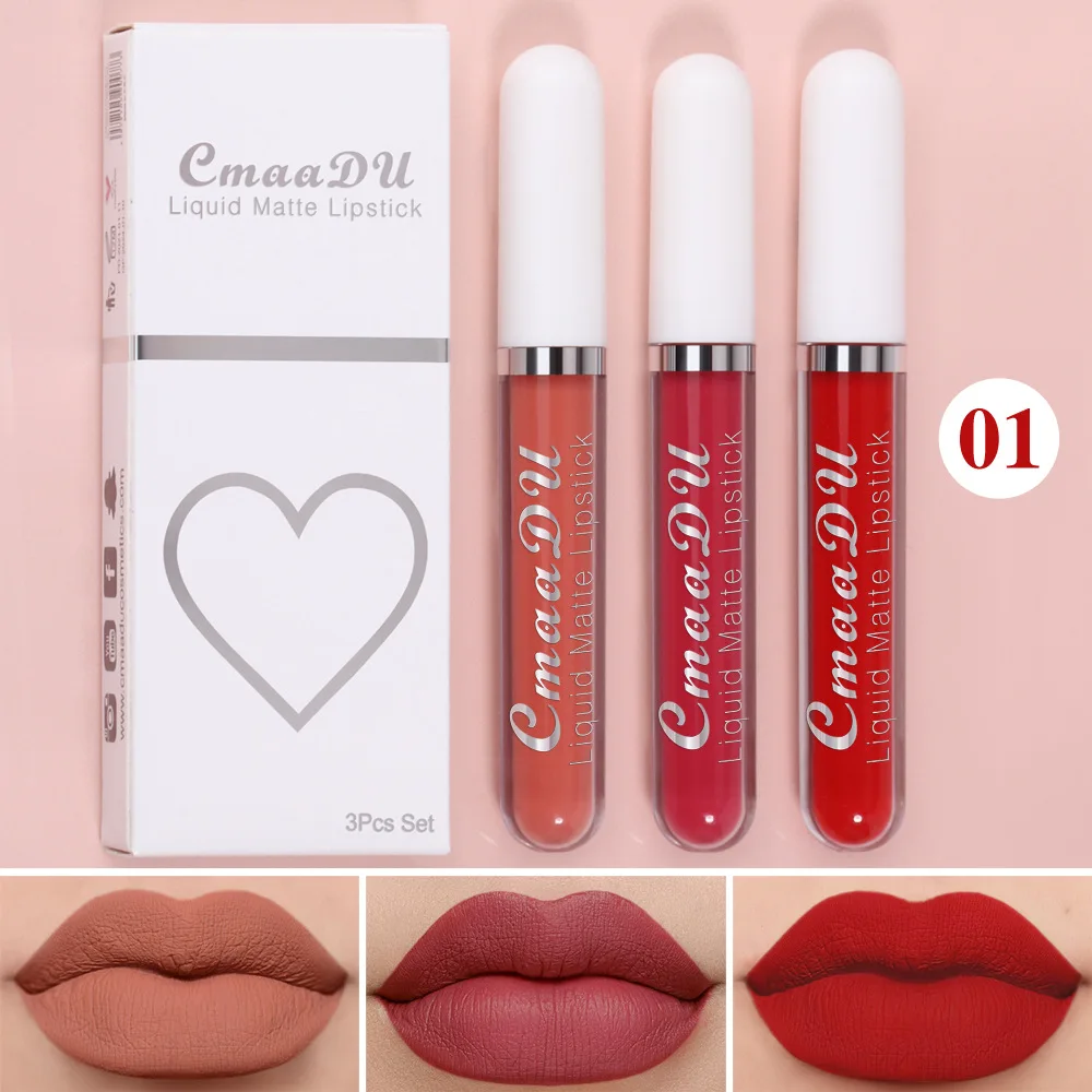 1/3pcs Matte Lipstick Set Liquid Waterproof Velvet Sexy Red Lip Gloss Kit Makeup Lasting Non-stick Cup Lip Tint Beauty Cosmetics