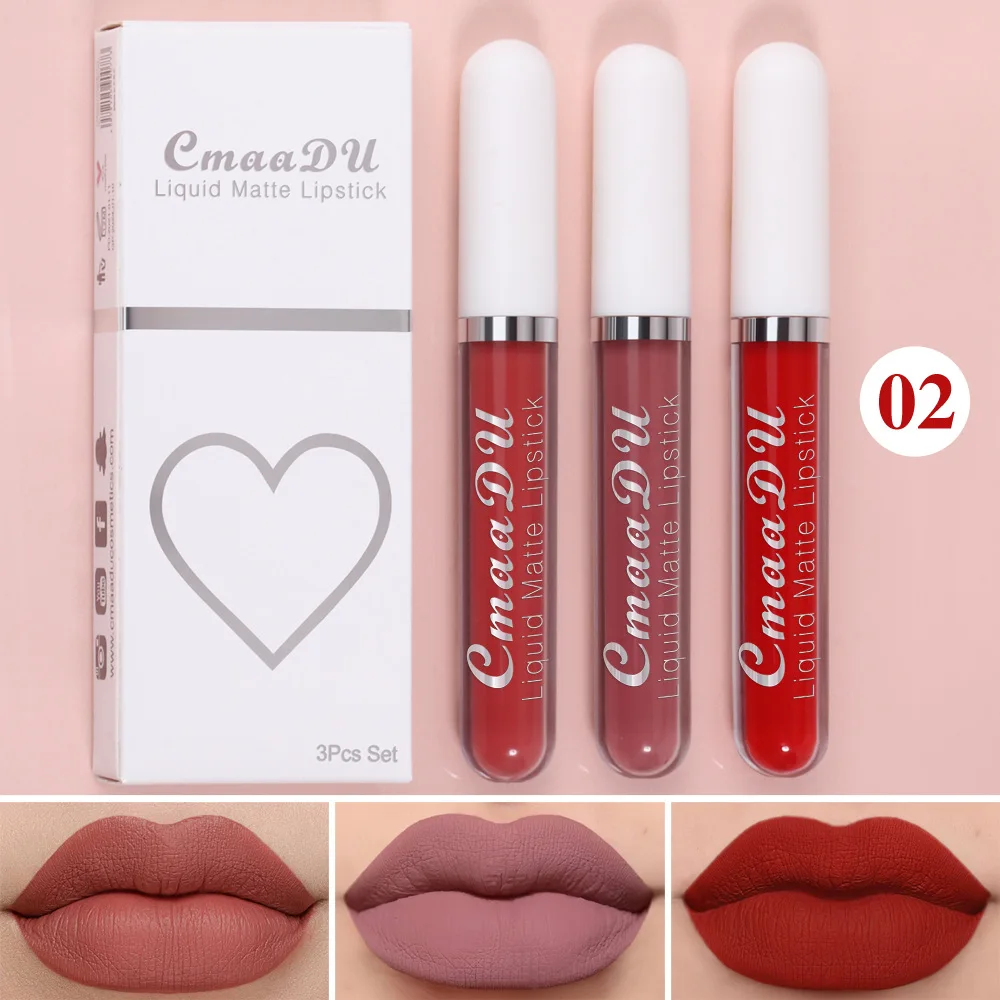 1/3pcs Matte Lipstick Set Liquid Waterproof Velvet Sexy Red Lip Gloss Kit Makeup Lasting Non-stick Cup Lip Tint Beauty Cosmetics