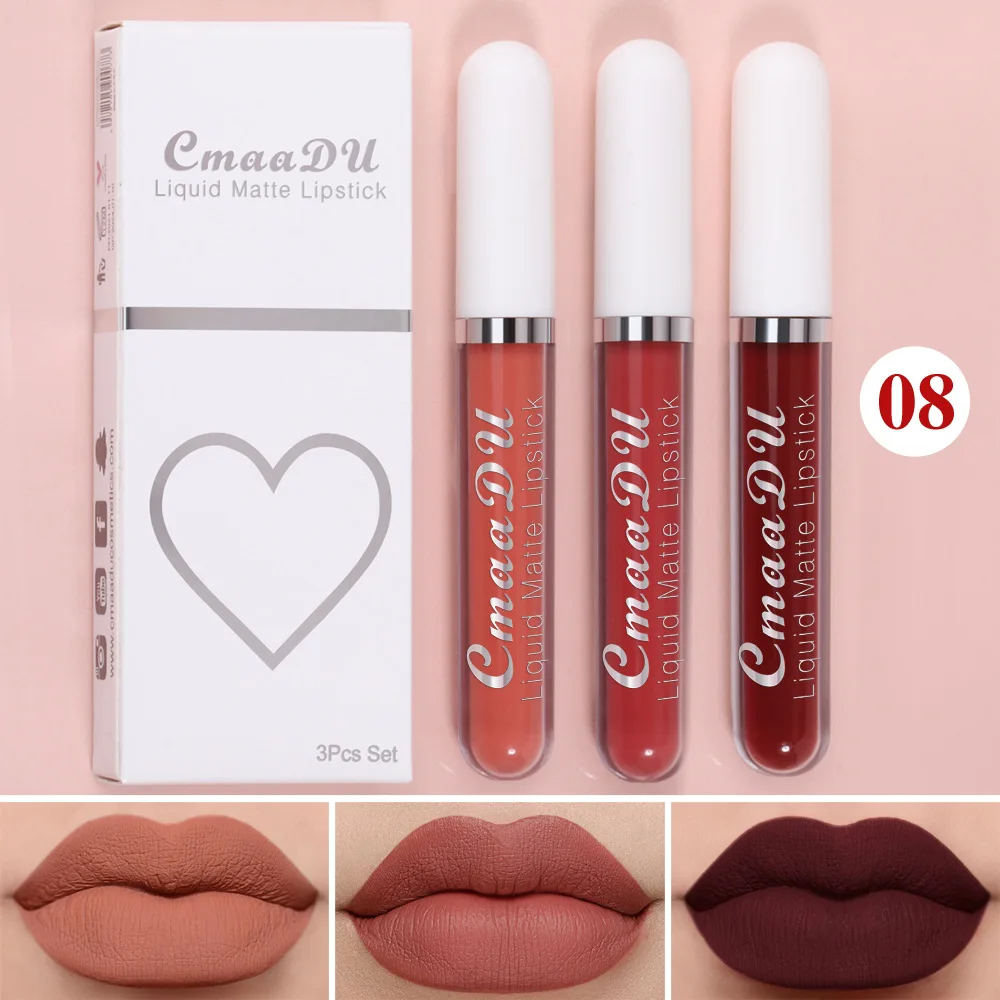 1/3pcs Matte Lipstick Set Liquid Waterproof Velvet Sexy Red Lip Gloss Kit Makeup Lasting Non-stick Cup Lip Tint Beauty Cosmetics