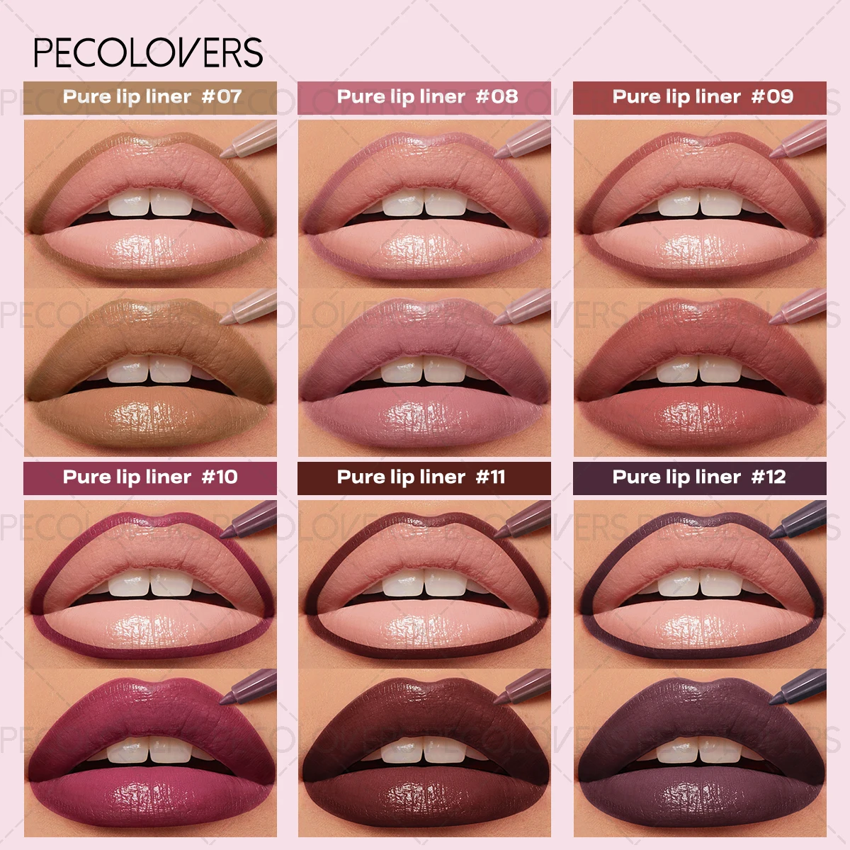 Matte Lip Liner Pencil, Waterproof Sweatproof Long-Lasting, Smooth Pigmented, Twist-Up, for Lip Shaping, Beginner-Friendly