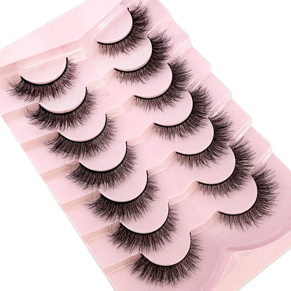 7pairs Natural Russian Strip Lashes Fluffy Mink Lashes 3D False Eyelashes Fluffy Volume Eyelashes Fake Eyelash Extension Make Up