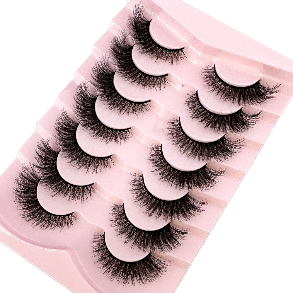 7pairs Natural Russian Strip Lashes Fluffy Mink Lashes 3D False Eyelashes Fluffy Volume Eyelashes Fake Eyelash Extension Make Up