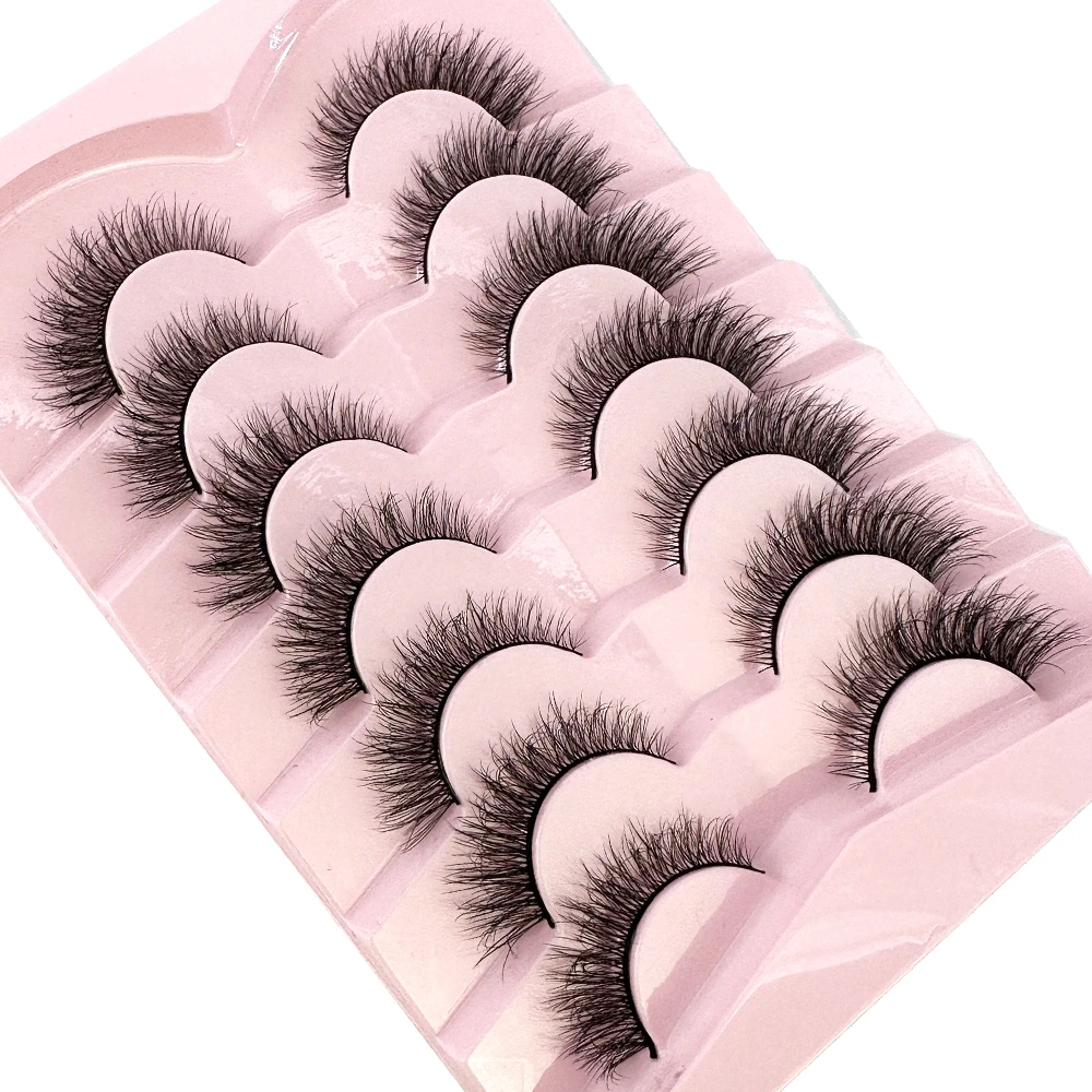 7pairs Natural Russian Strip Lashes Fluffy Mink Lashes 3D False Eyelashes Fluffy Volume Eyelashes Fake Eyelash Extension Make Up