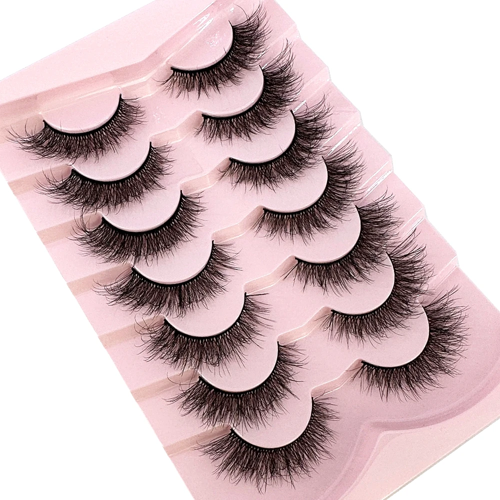 7pairs Natural Russian Strip Lashes Fluffy Mink Lashes 3D False Eyelashes Fluffy Volume Eyelashes Fake Eyelash Extension Make Up