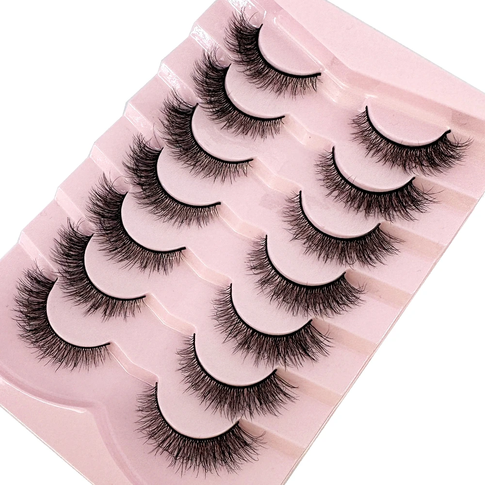 7pairs Natural Russian Strip Lashes Fluffy Mink Lashes 3D False Eyelashes Fluffy Volume Eyelashes Fake Eyelash Extension Make Up