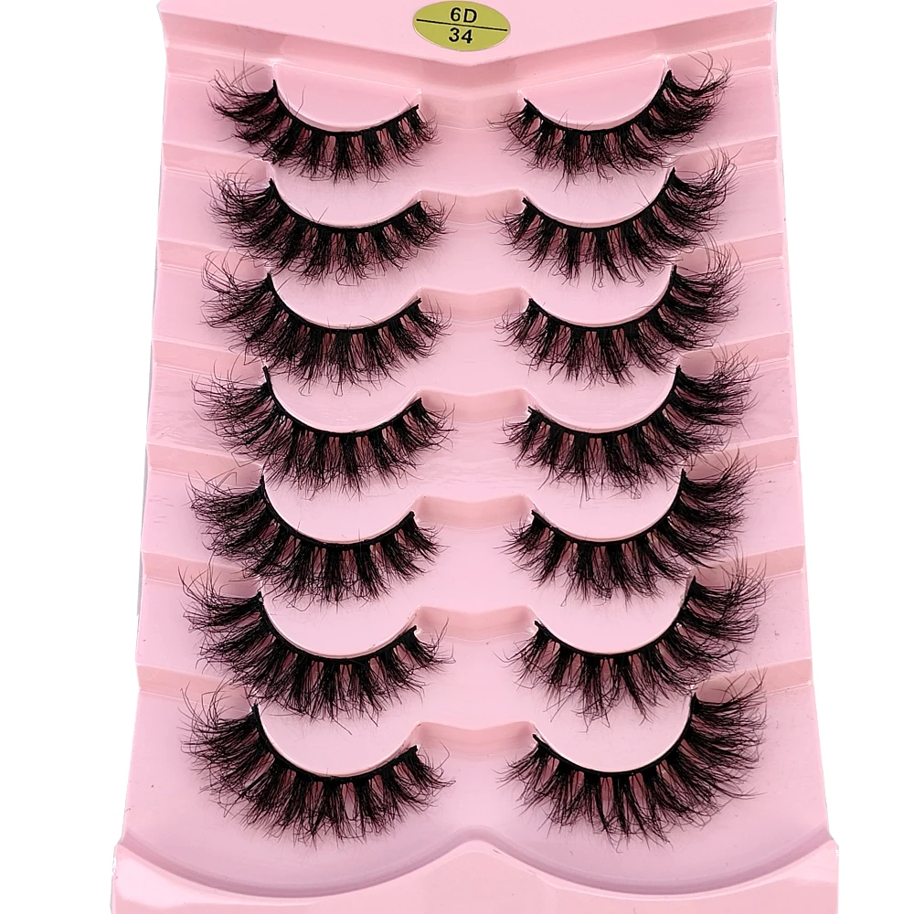 7pairs Natural Russian Strip Lashes Fluffy Mink Lashes 3D False Eyelashes Fluffy Volume Eyelashes Fake Eyelash Extension Make Up