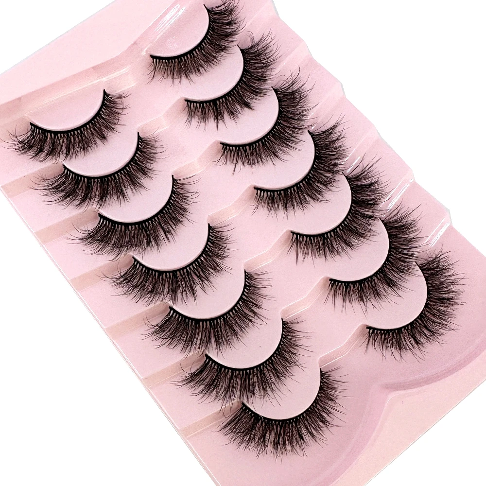 7pairs Natural Russian Strip Lashes Fluffy Mink Lashes 3D False Eyelashes Fluffy Volume Eyelashes Fake Eyelash Extension Make Up