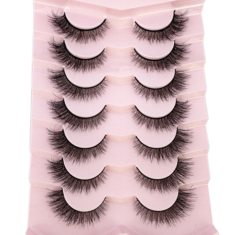 7pairs Natural Russian Strip Lashes Fluffy Mink Lashes 3D False Eyelashes Fluffy Volume Eyelashes Fake Eyelash Extension Make Up