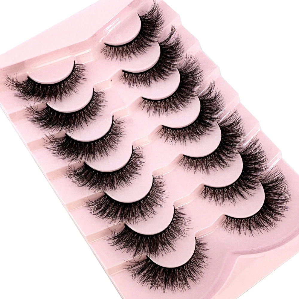 7pairs Natural Russian Strip Lashes Fluffy Mink Lashes 3D False Eyelashes Fluffy Volume Eyelashes Fake Eyelash Extension Make Up