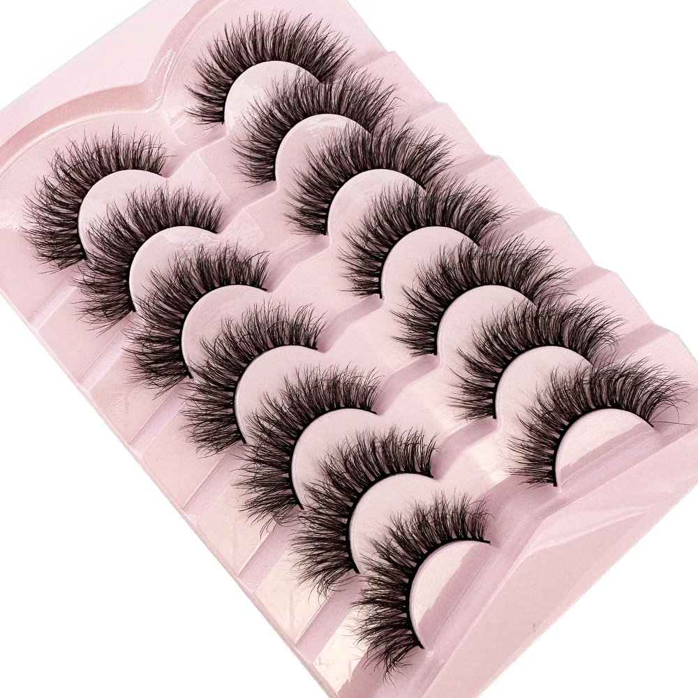 7pairs Natural Russian Strip Lashes Fluffy Mink Lashes 3D False Eyelashes Fluffy Volume Eyelashes Fake Eyelash Extension Make Up