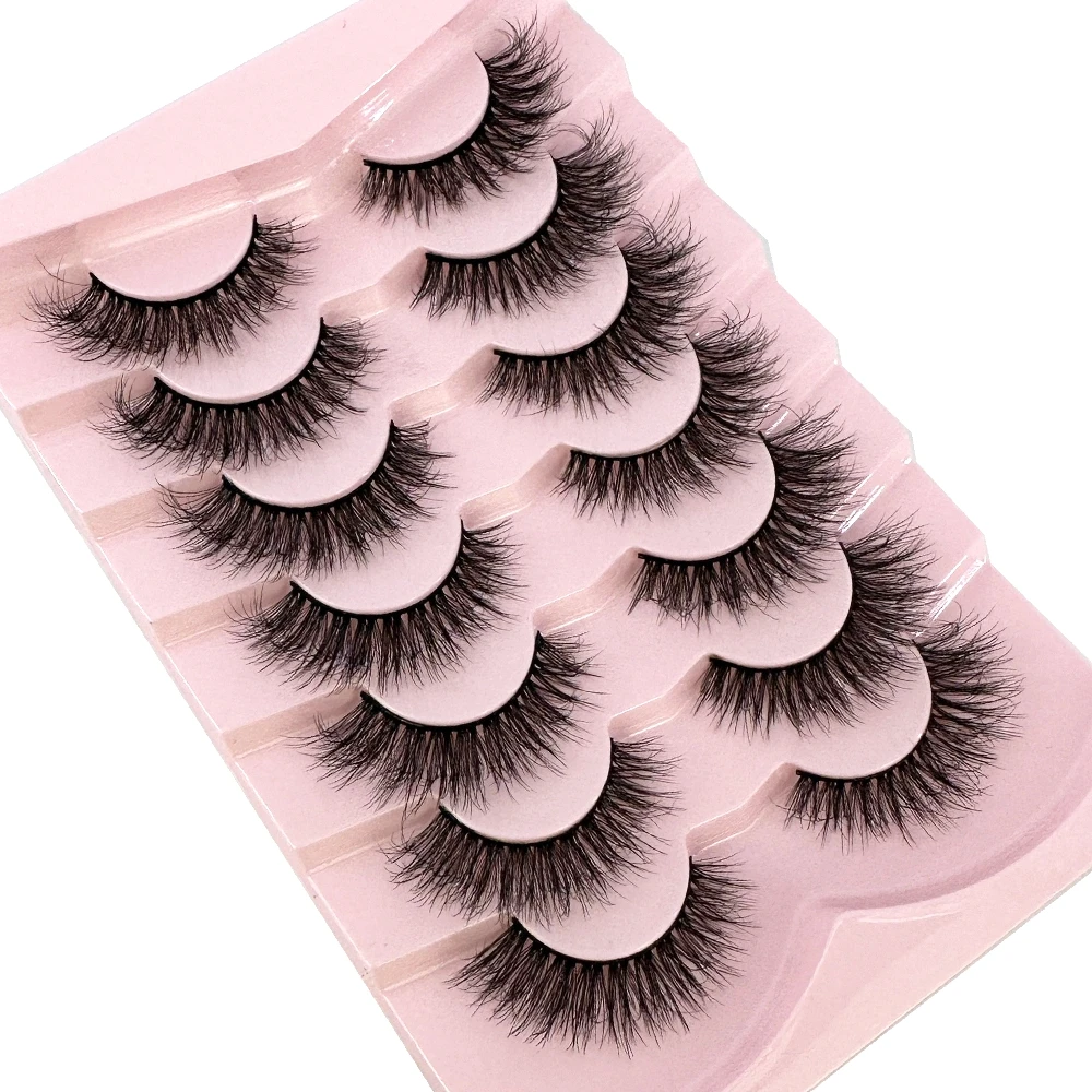 7pairs Natural Russian Strip Lashes Fluffy Mink Lashes 3D False Eyelashes Fluffy Volume Eyelashes Fake Eyelash Extension Make Up