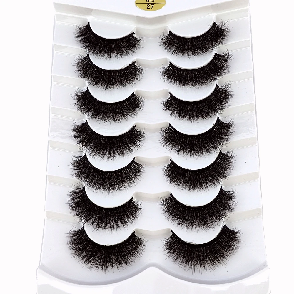 7pairs Natural Russian Strip Lashes Fluffy Mink Lashes 3D False Eyelashes Fluffy Volume Eyelashes Fake Eyelash Extension Make Up