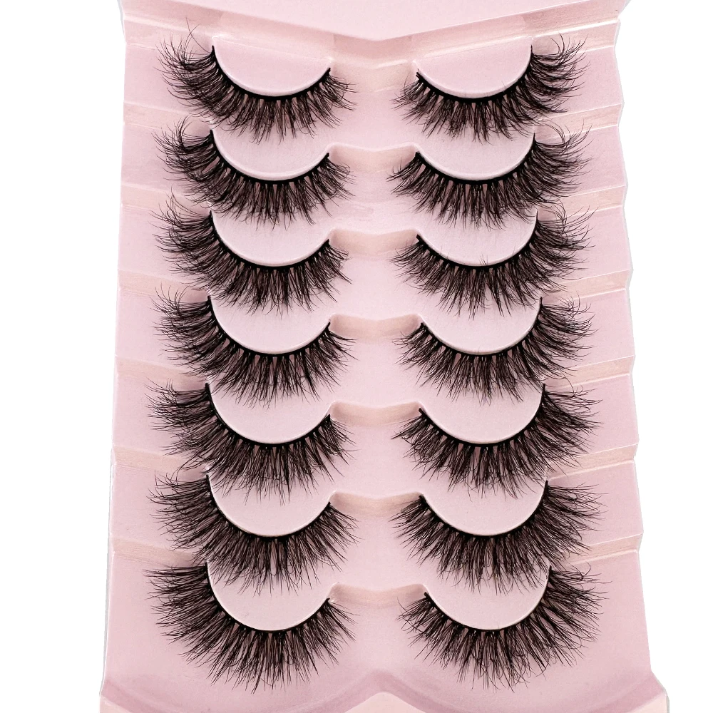 7pairs Natural Russian Strip Lashes Fluffy Mink Lashes 3D False Eyelashes Fluffy Volume Eyelashes Fake Eyelash Extension Make Up