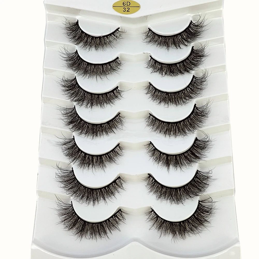 7pairs Natural Russian Strip Lashes Fluffy Mink Lashes 3D False Eyelashes Fluffy Volume Eyelashes Fake Eyelash Extension Make Up