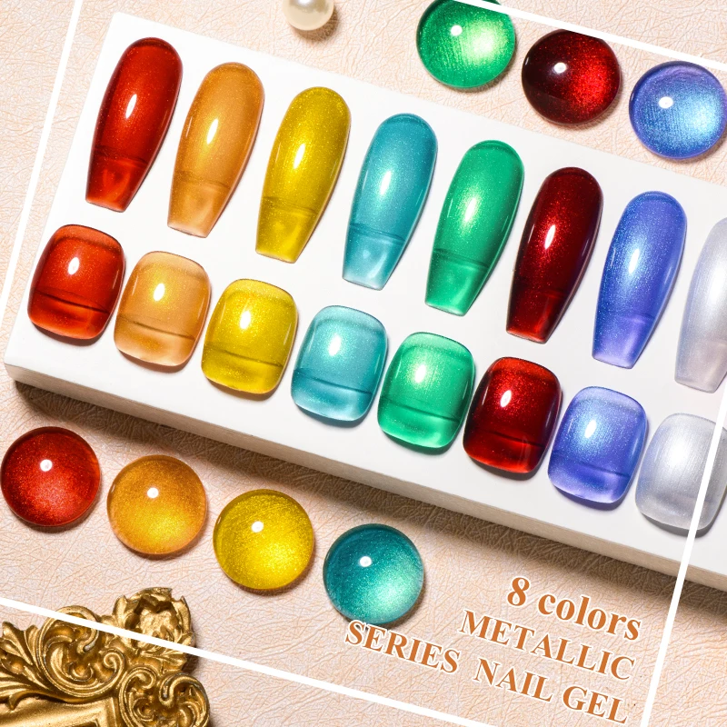 MEET ACROSS 7ml Red Metallic Gel Nail Polish Gold Silver Mirror Nail Art Varnish Glitter Sparkly Semi Permanent Soak Off UV Gel