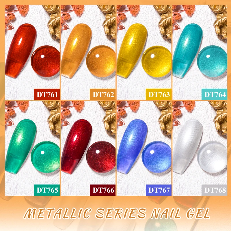 MEET ACROSS 7ml Red Metallic Gel Nail Polish Gold Silver Mirror Nail Art Varnish Glitter Sparkly Semi Permanent Soak Off UV Gel