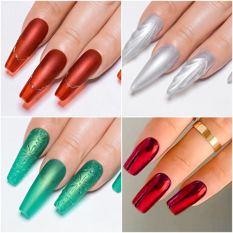 MEET ACROSS 7ml Red Metallic Gel Nail Polish Gold Silver Mirror Nail Art Varnish Glitter Sparkly Semi Permanent Soak Off UV Gel
