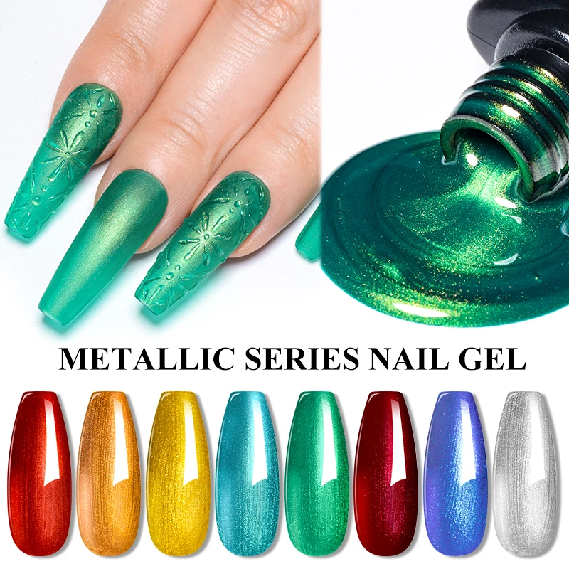 MEET ACROSS 7ml Red Metallic Gel Nail Polish Gold Silver Mirror Nail Art Varnish Glitter Sparkly Semi Permanent Soak Off UV Gel