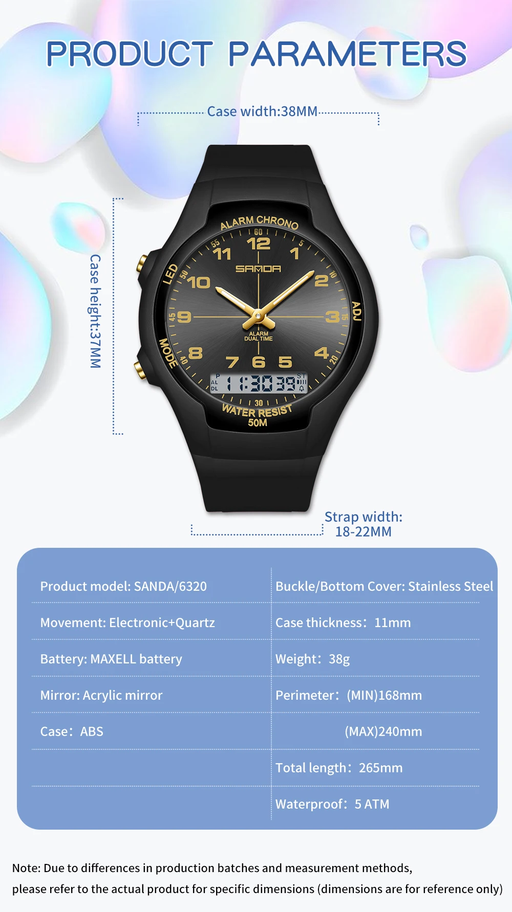 SANDA6320 New Dual Display Electronic Watch Fashion Waterproof Women's Watch Night Light Student Quartz Sports Watch Men's Clock