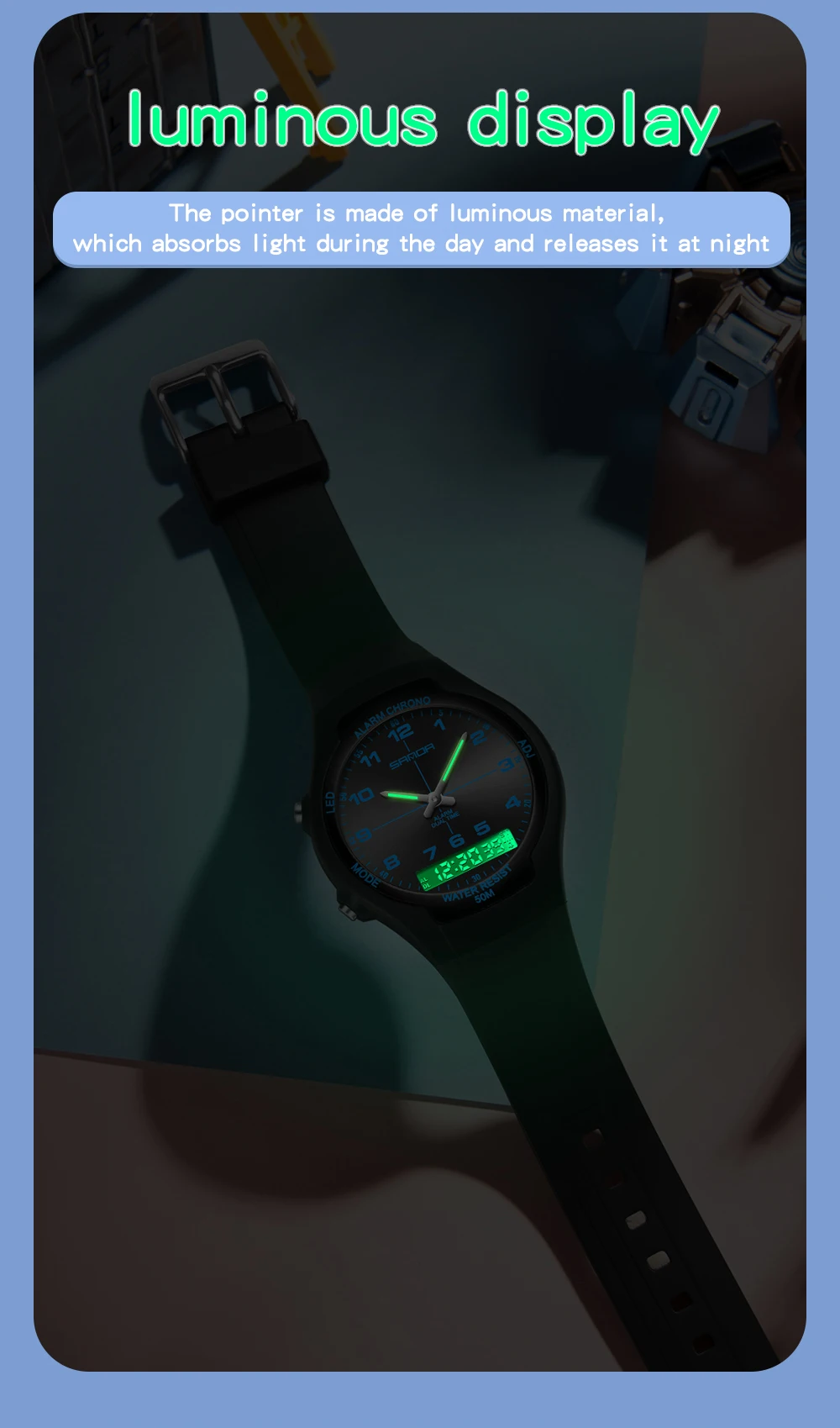 SANDA6320 New Dual Display Electronic Watch Fashion Waterproof Women's Watch Night Light Student Quartz Sports Watch Men's Clock