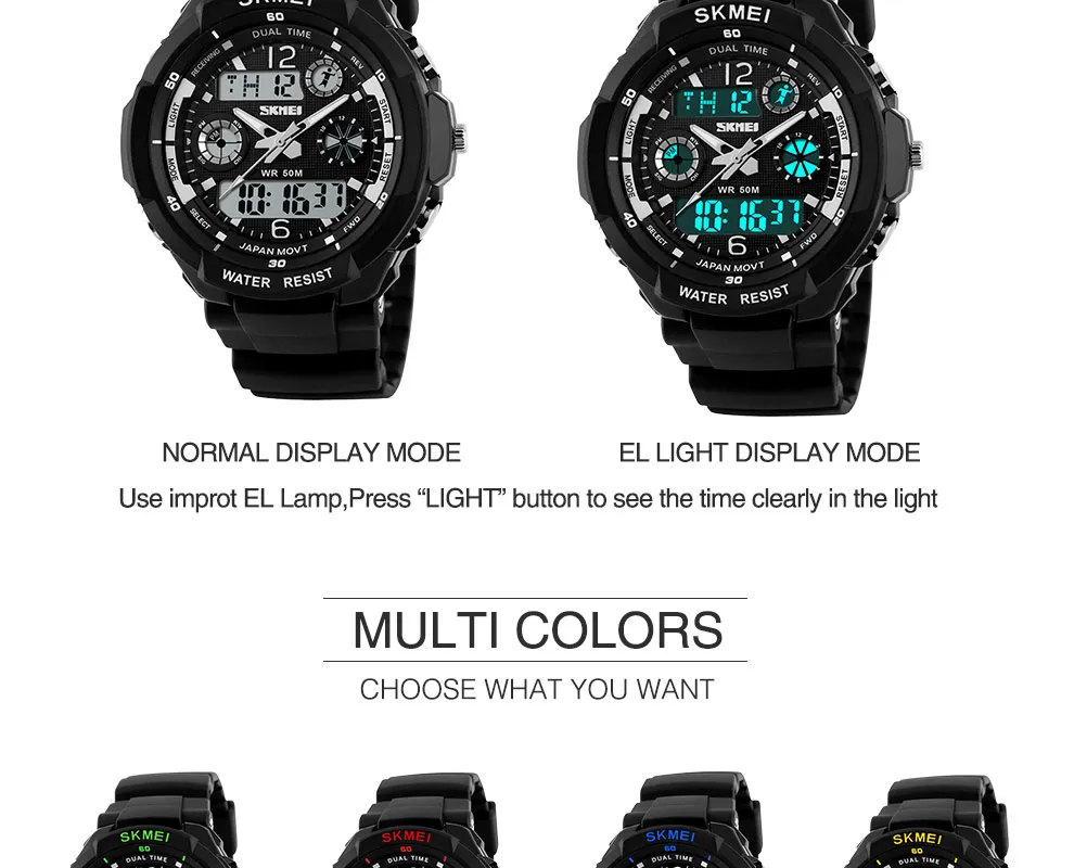 SKMEI 1060 Dual Display Quartz Watch for Kids Waterproof Sport Children Anti-Shock Boy Girl Digital Wristwatches Relogio 0931