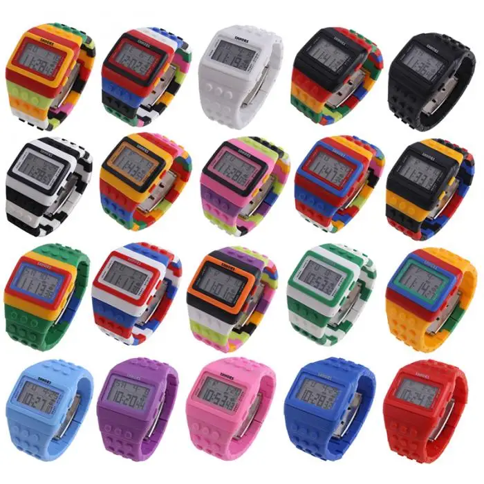 Digital LED Watches Unisex Colorful Constructor Watch Blocks Splice Sports Wristwatch For Children Xmas New Year Gifts