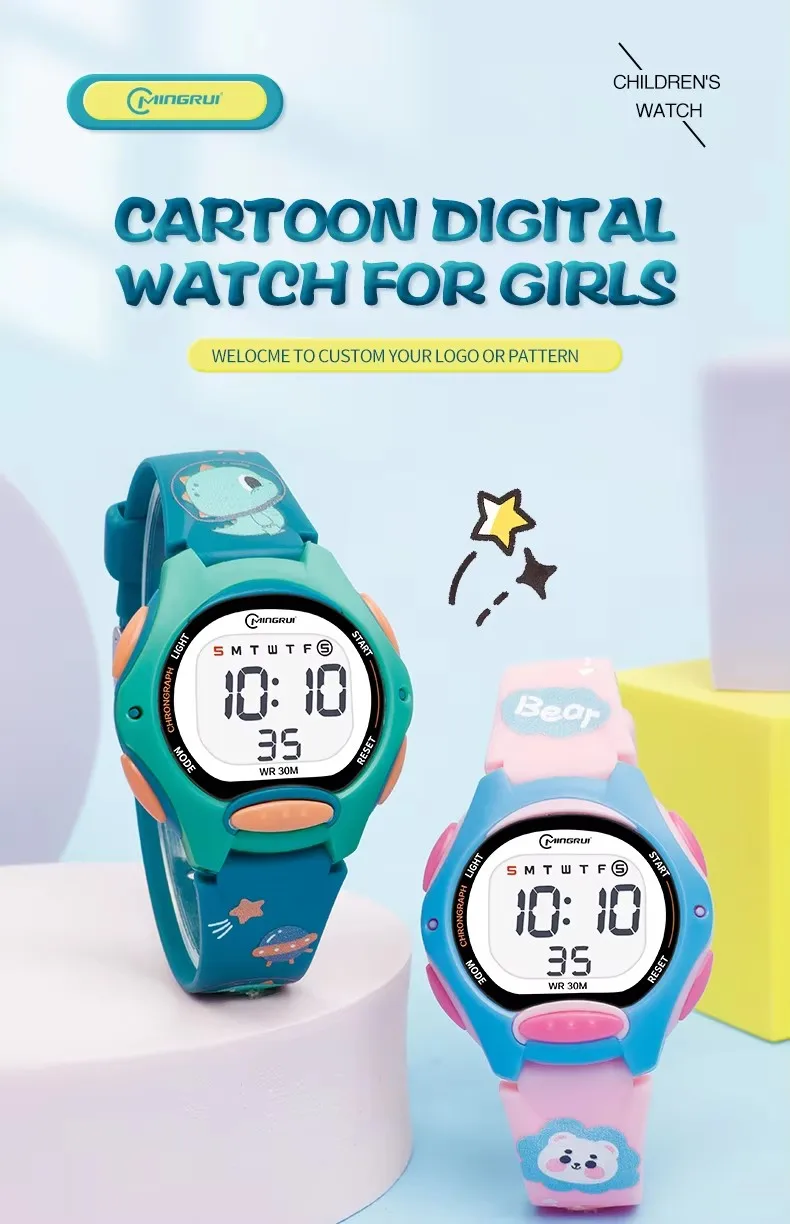 Children Watches Cute Pink Digital Kids Watch For Boys Girls 30M Waterproof Purple Student Electronic LED Wristwatch Gifts