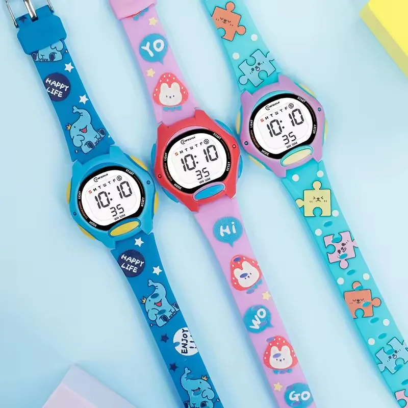 Children Watches Cute Pink Digital Kids Watch For Boys Girls 30M Waterproof Purple Student Electronic LED Wristwatch Gifts
