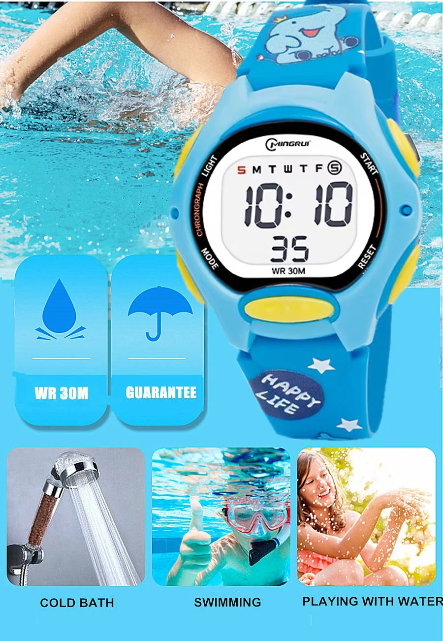 Children Watches Cute Pink Digital Kids Watch For Boys Girls 30M Waterproof Purple Student Electronic LED Wristwatch Gifts