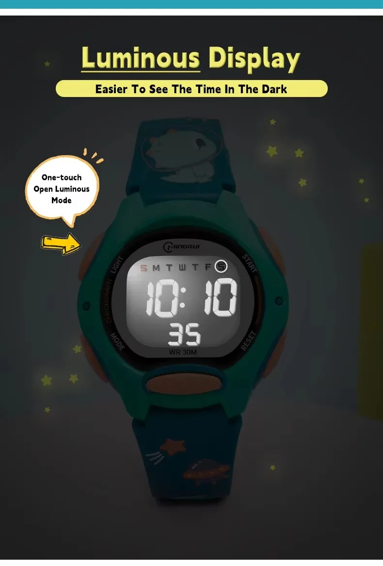 Children Watches Cute Pink Digital Kids Watch For Boys Girls 30M Waterproof Purple Student Electronic LED Wristwatch Gifts