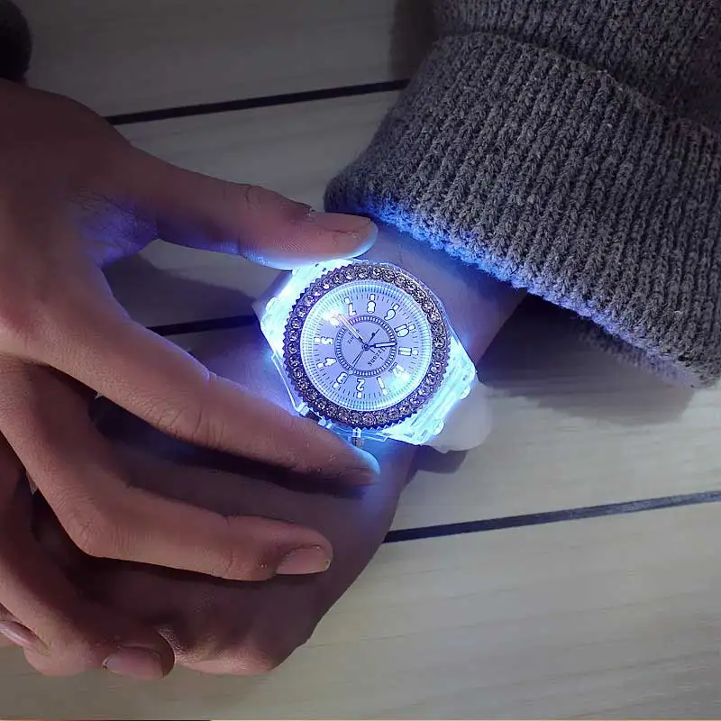LED Light Flash Luminous Watches Women Men Boys Girls Silicone Wrist Watch Fashion Rhinestone Clock Kids Children Relogio Saati