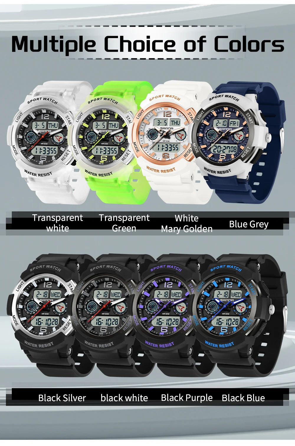 SANDA New 6188 Fashion Multi Functional Student Sports Waterproof Multi Functional Quartz Electronic Men's and Women's Watch