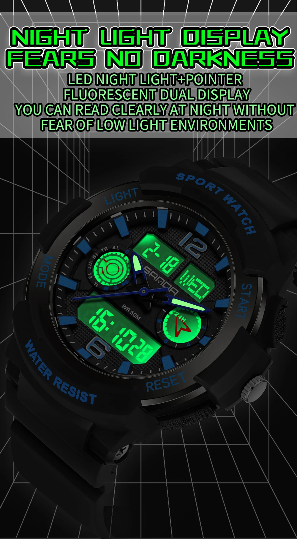 SANDA New 6188 Fashion Multi Functional Student Sports Waterproof Multi Functional Quartz Electronic Men's and Women's Watch