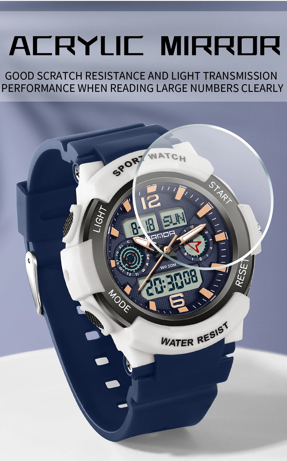 SANDA New 6188 Fashion Multi Functional Student Sports Waterproof Multi Functional Quartz Electronic Men's and Women's Watch