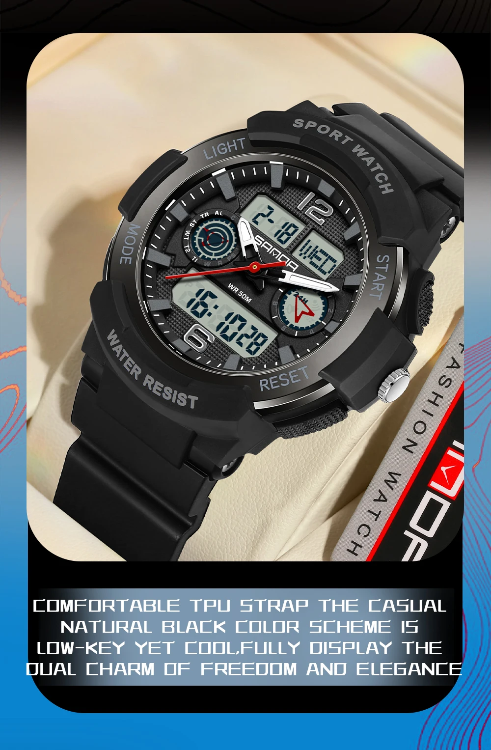SANDA New 6188 Fashion Multi Functional Student Sports Waterproof Multi Functional Quartz Electronic Men's and Women's Watch