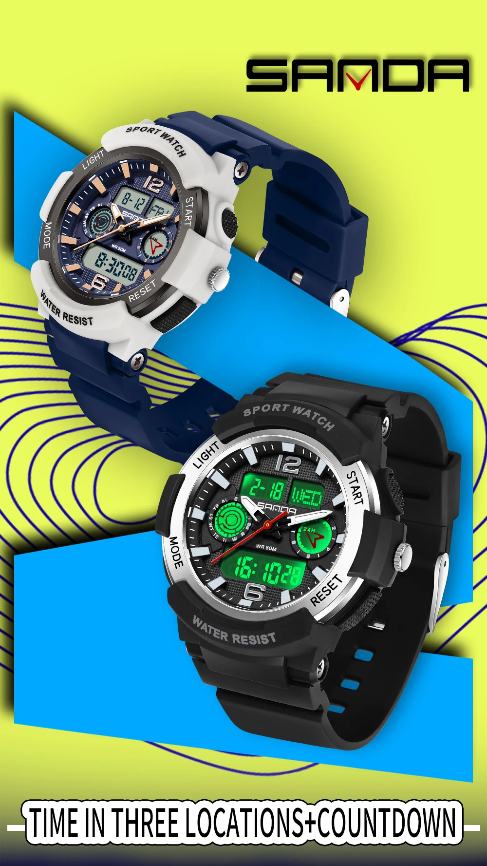 SANDA New 6188 Fashion Multi Functional Student Sports Waterproof Multi Functional Quartz Electronic Men's and Women's Watch