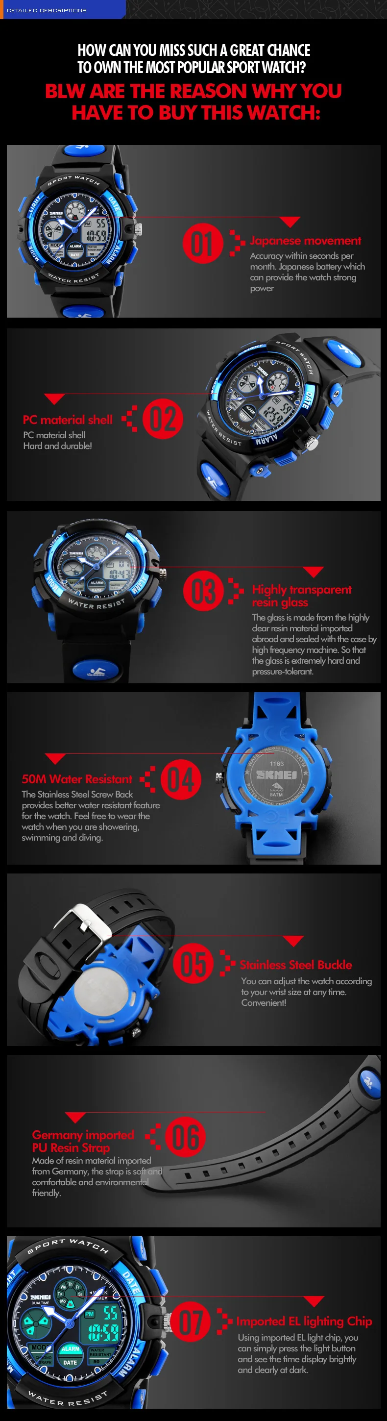 SKMEI Back Light Dual Time Display Sports Kids Watches Children Military 5Bar Waterproof Chrono Alarm Wristwatch For Boys Girls