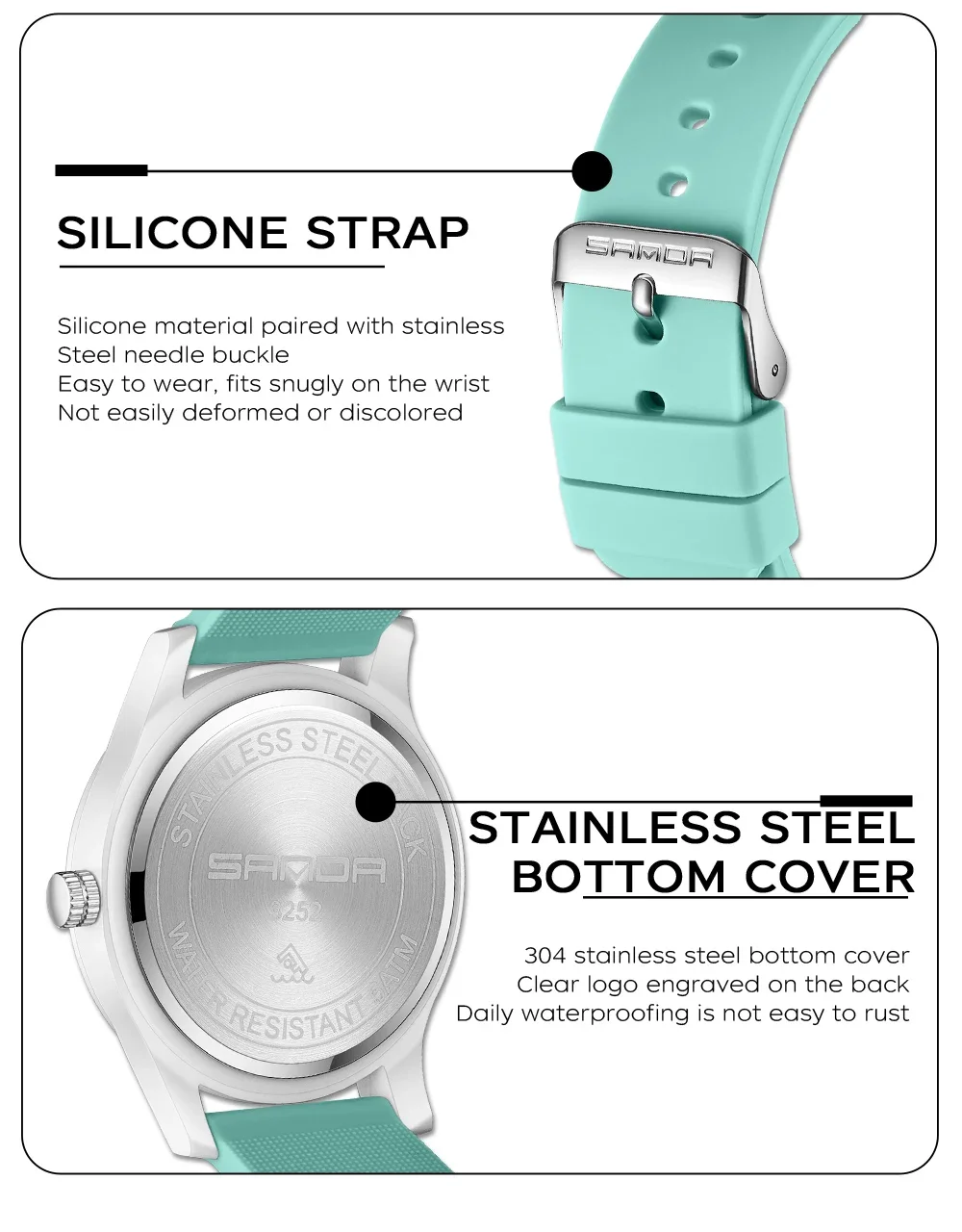SANDA 3252 Popular Student Quartz Watch Fashionable And Simple Waterproof Silicone Tape Children's Quartz Watch 2024
