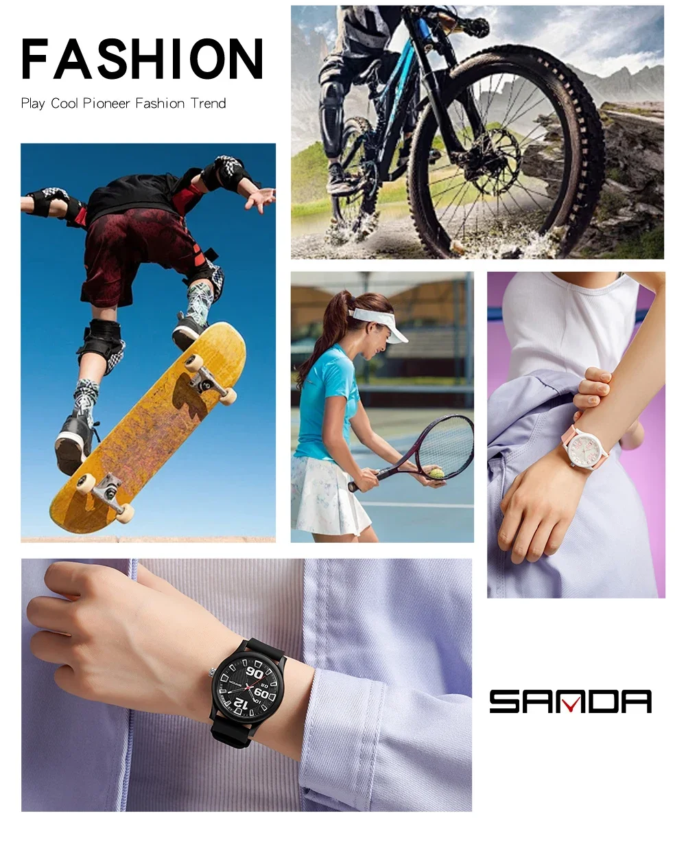 SANDA 3252 Popular Student Quartz Watch Fashionable And Simple Waterproof Silicone Tape Children's Quartz Watch 2024