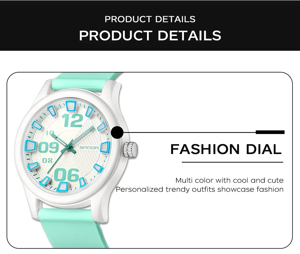 SANDA 3252 Popular Student Quartz Watch Fashionable And Simple Waterproof Silicone Tape Children's Quartz Watch 2024