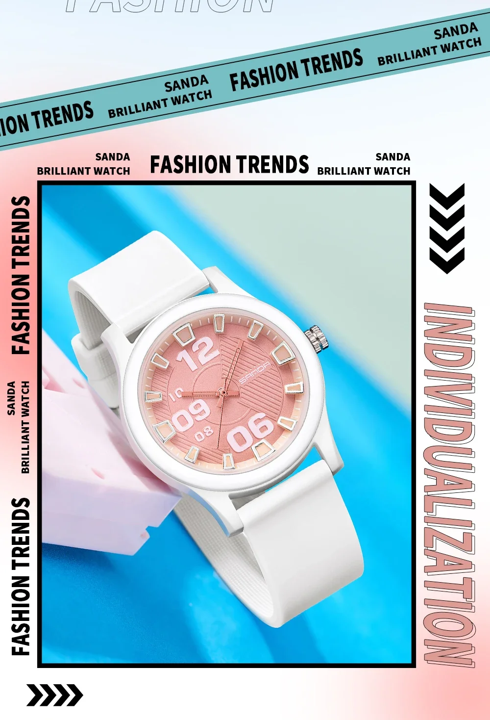 SANDA 3252 Popular Student Quartz Watch Fashionable And Simple Waterproof Silicone Tape Children's Quartz Watch 2024