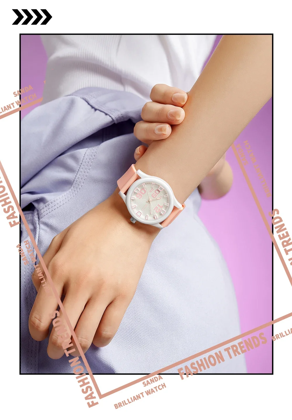SANDA 3252 Popular Student Quartz Watch Fashionable And Simple Waterproof Silicone Tape Children's Quartz Watch 2024