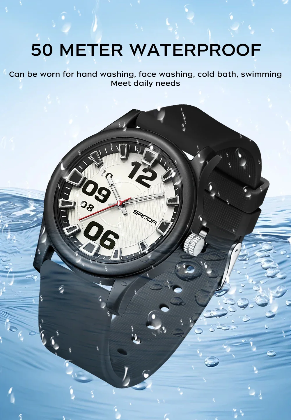 SANDA 3252 Popular Student Quartz Watch Fashionable And Simple Waterproof Silicone Tape Children's Quartz Watch 2024