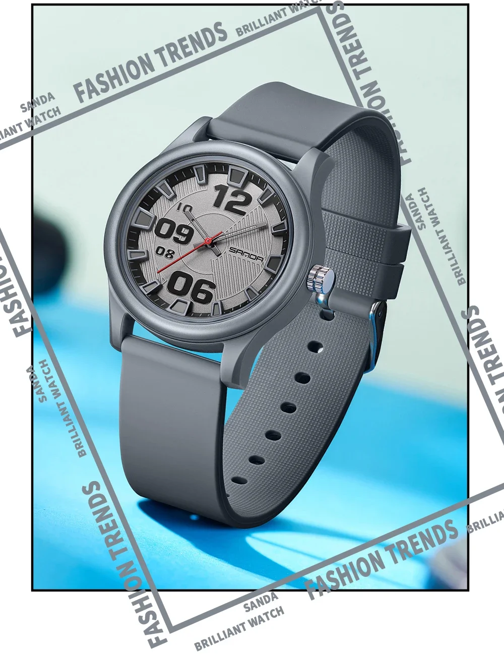 SANDA 3252 Popular Student Quartz Watch Fashionable And Simple Waterproof Silicone Tape Children's Quartz Watch 2024