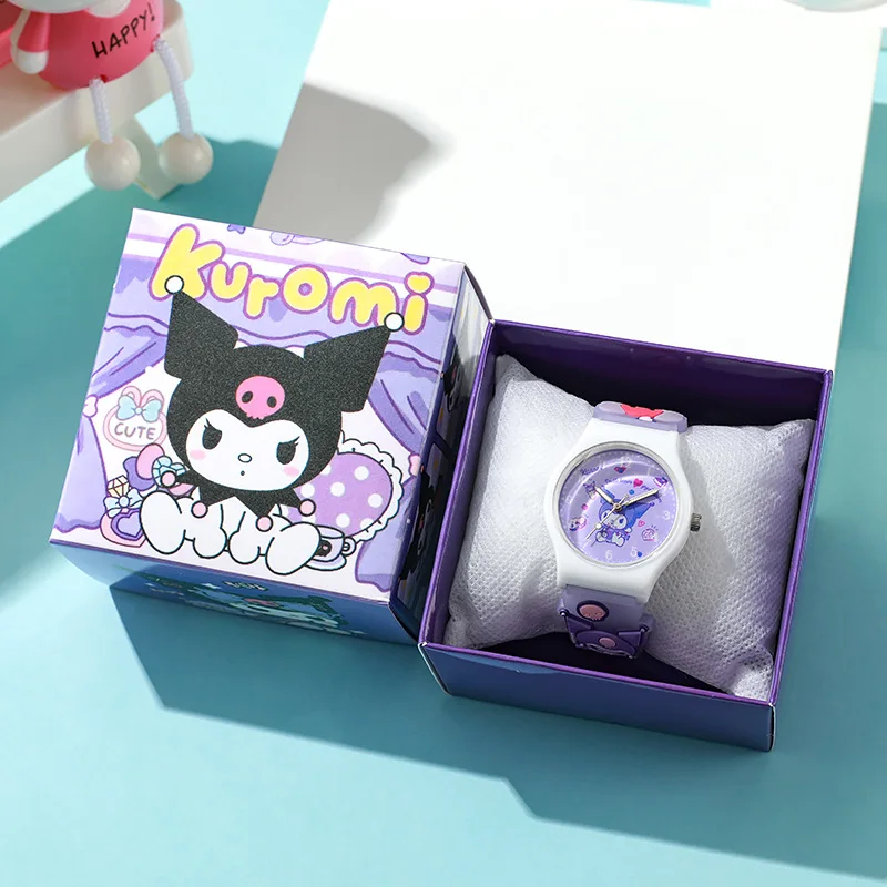 3D Hello Kitty Children's Watches with box Cinnamoroll Kuromi Melody Girls Watch Anime Action Figures Model Toys Kid Clock Gift