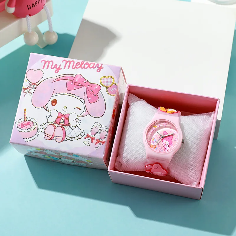 3D Hello Kitty Children's Watches with box Cinnamoroll Kuromi Melody Girls Watch Anime Action Figures Model Toys Kid Clock Gift