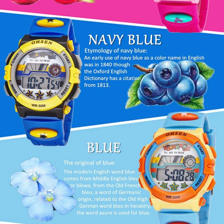 OHSEN Kids Sport Watches 50M Waterproof Red Cartoon Digital Wristwatch Stopwatch Electronic LED Children Watch For Boys Girls